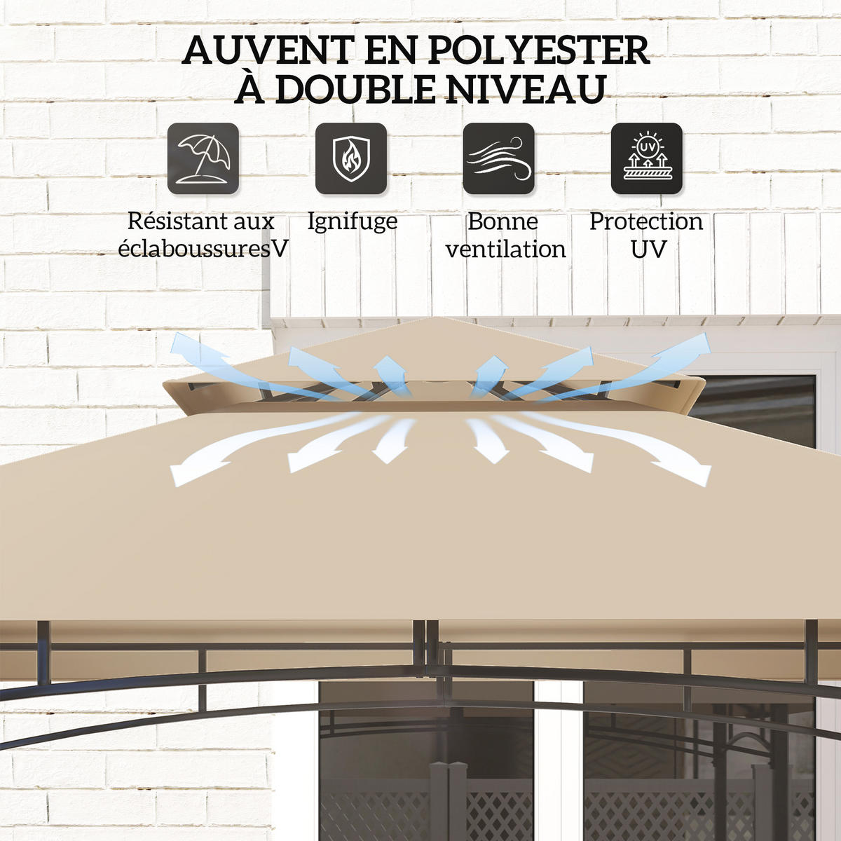 GRILLPAVILLON DE-12666 240/150/250 cm LED, 2 Regale, 8 Haken Kaki - Mokka, Metall (148/248/243cm) - ComfortXL