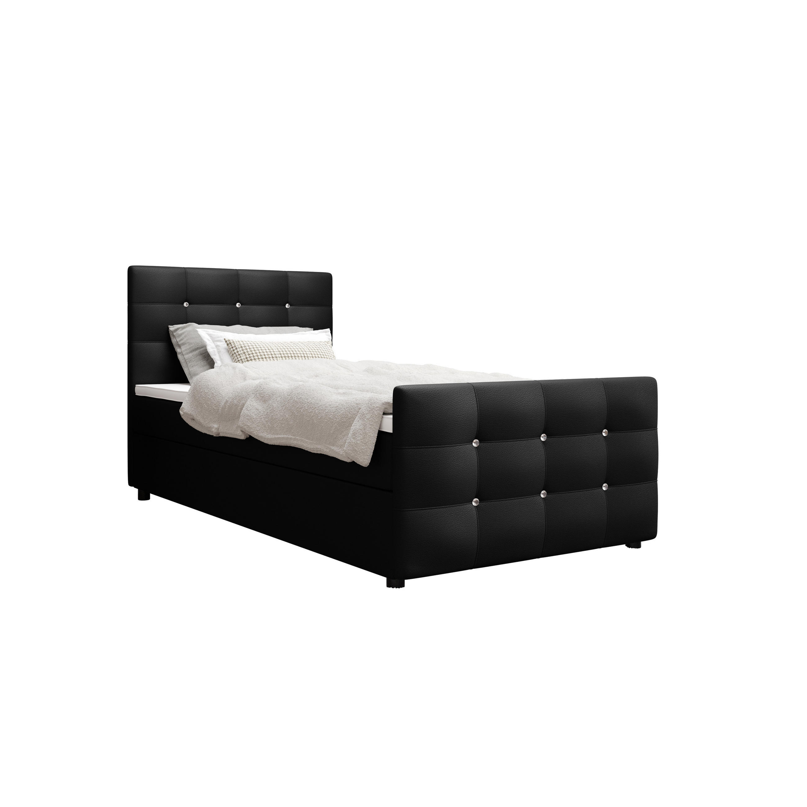 BOXBETT KLEO 100x200, mit Matratze H3 und Topper, Madryt 1100 - Schwarz, Holz/Kunststoff (100/200cm) - Bedante