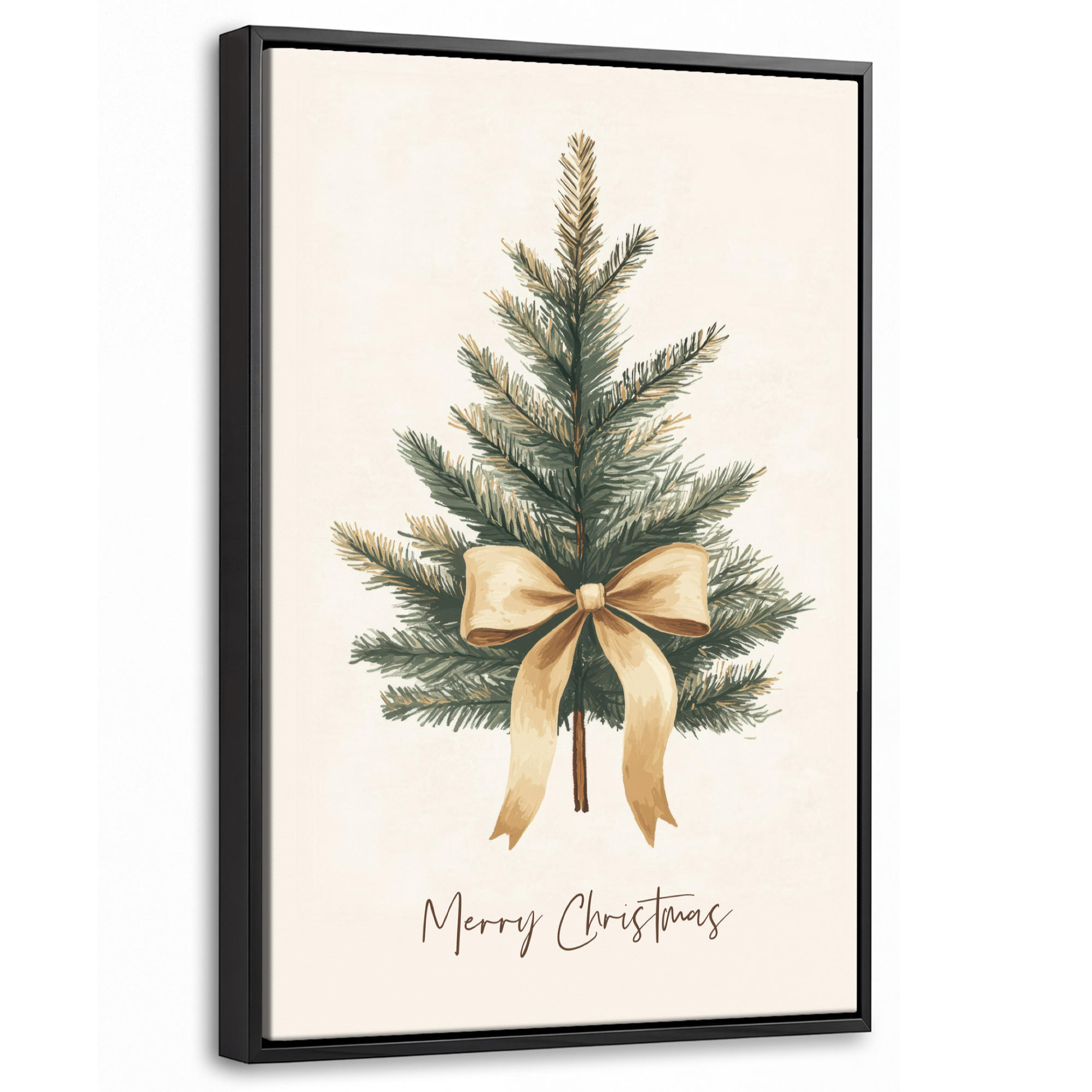 LEINWAND Bilder mit Rahmen - Weihnachtsbaum - Weihnachten - Frohe Weihnachten - Beige - 40x60 - Sandfarben, Textil (40/60cm) - MuchoWow