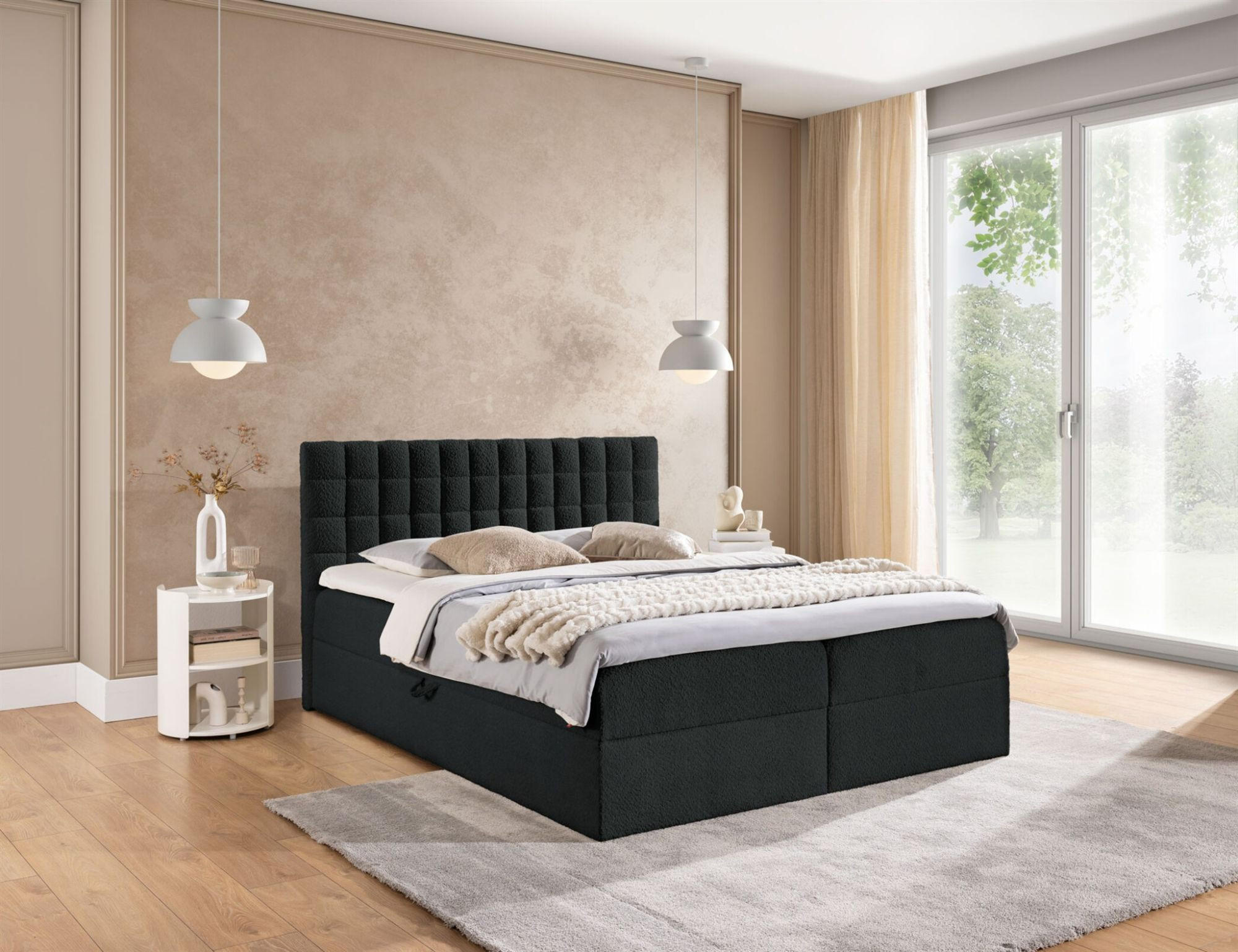 Thumbnail - Fun Möbel Boxbett, Schwarz, Textil, 180x220 cm, Schlafzimmer, Betten, Boxspringbetten