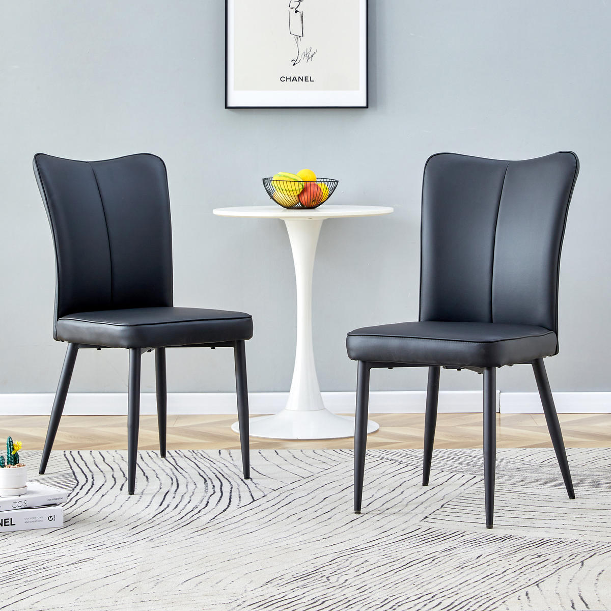 STUHL-SET DE-36516 2 Stück mit PU-Bezug und Metallbeinen Schwarz - Schwarz, Metall (44/89/45cm) - ComfortXL