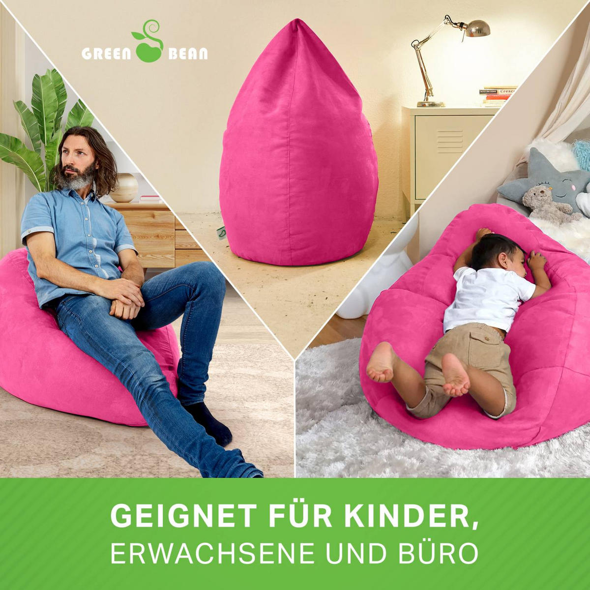 SITZSACK "Drop" 60x60x90cm - 220L - Pink, Textil (60/90/60cm) - Green Bean