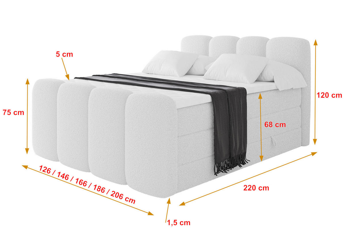BOXBETT mit Matratze H3|H4 - NINA-Z KING - 140x200 cm - Weiß - Weiß, Holzwerkstoff (140/200cm) - ALTDECOR