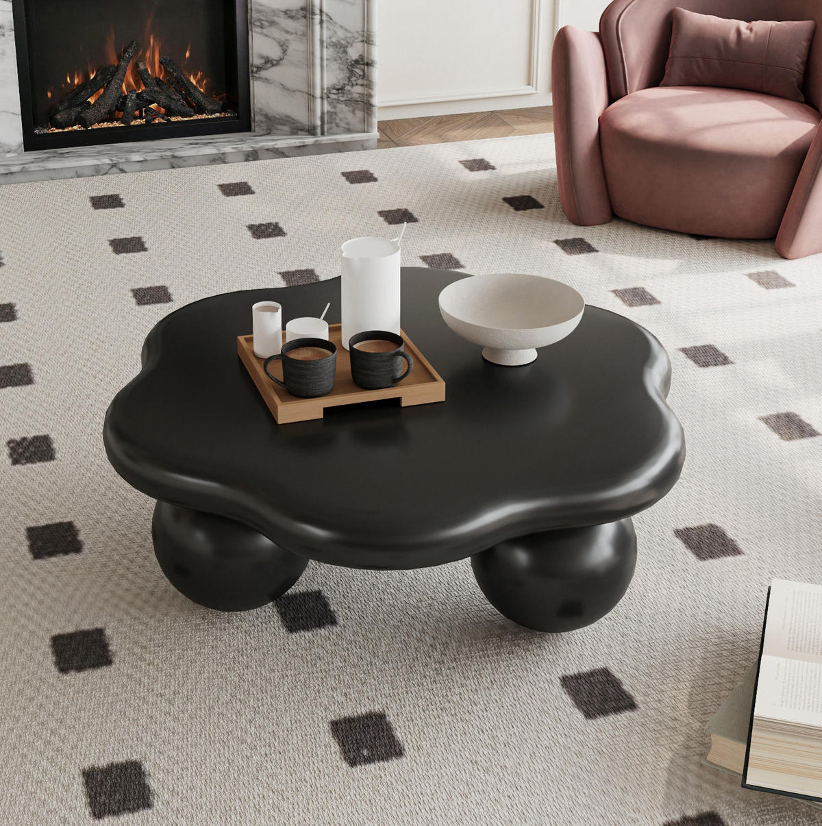 COUCHTISCH wolkenförmig Ø 80 cm MDF Schwarz - Schwarz, Kunststoff (79/79/31cm) - Meubliv