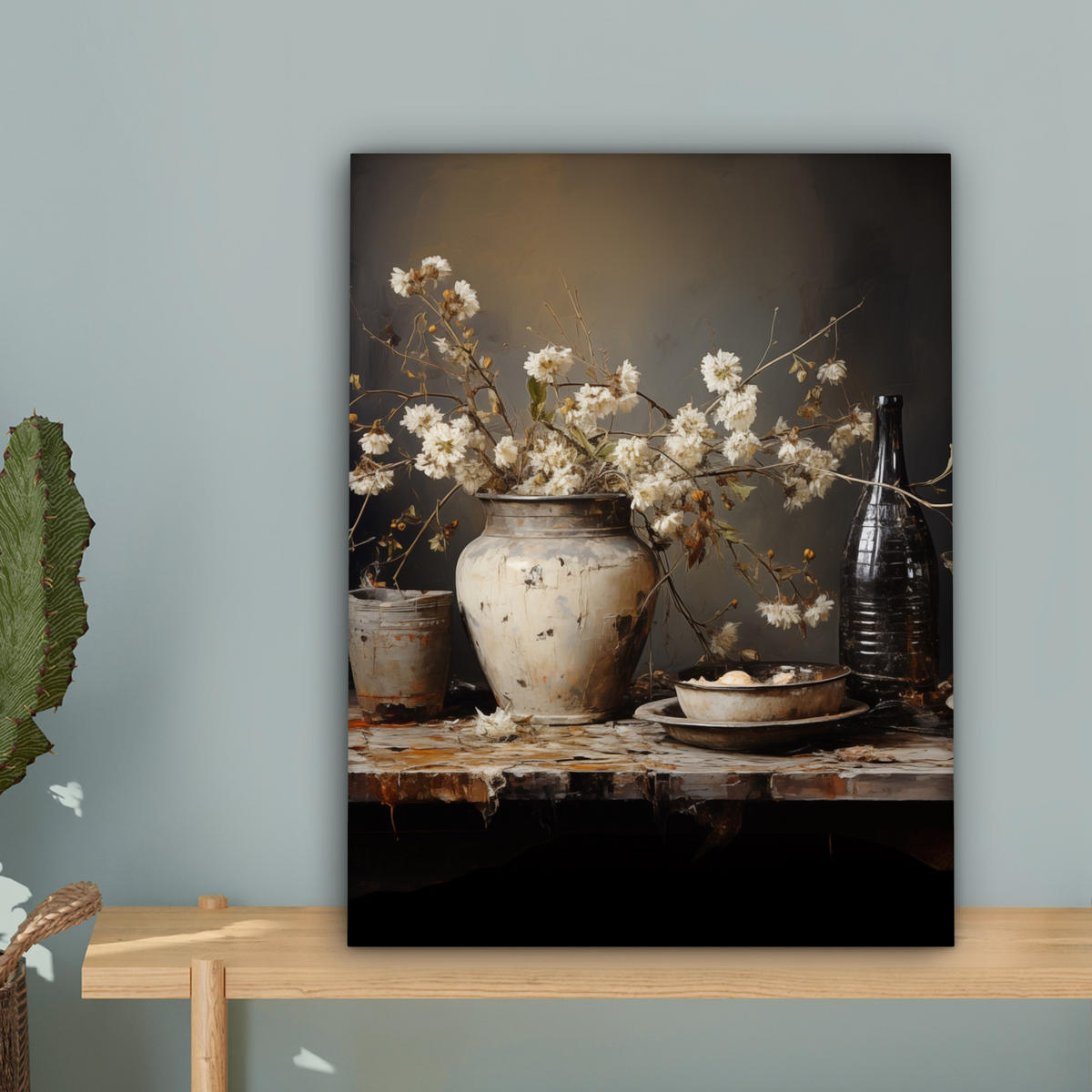 LEINWANDBILD Stilleben - Blumen - Blumenstrauß - Vase - Wein Room Decor 30x40 cm - Schwarz, Textil (30/40cm) - MuchoWow