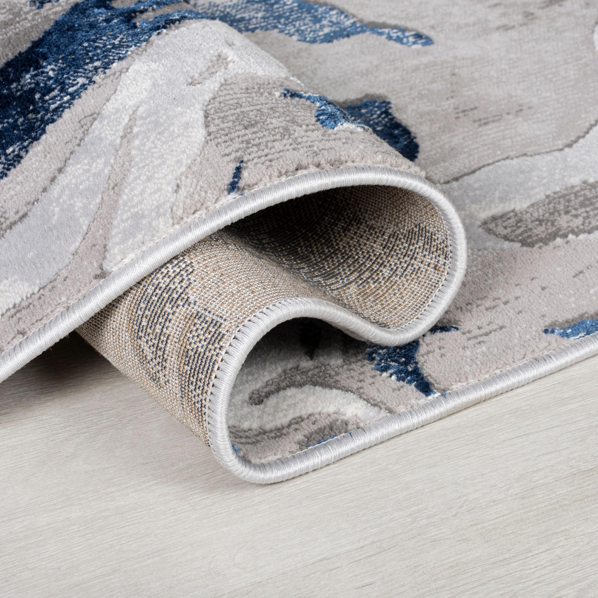 TEPPICH Marmor-Design, metallisch OUSE JOY, Blau-Grau 80x300 cm - Blaugrau, Textil (80/300cm) - KADIMA DESIGN