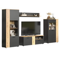 WOHNWAND grau, Evoke Eiche 4-teilig 340 cm, Schrankwand in modernem Design - Eichefarben/Anthrazit, Holzwerkstoff/Kunststoff (150/25/18cm) - Top.Furn
