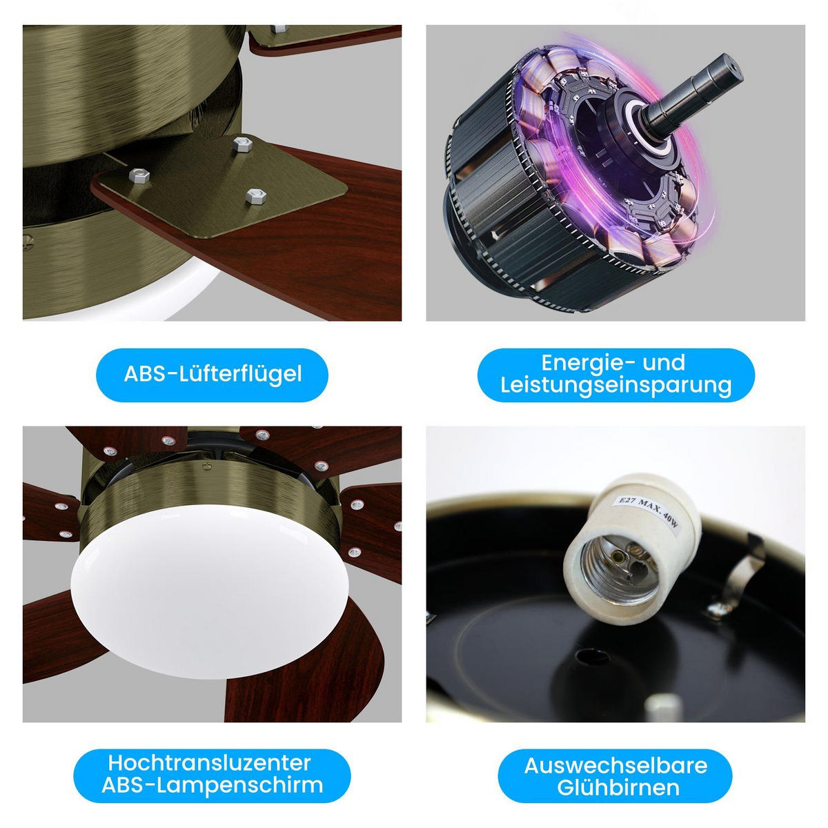 DECKENVENTILATOR Emmerich II 75/75/43cm - Walnussfarben, Metall (75/75/43cm) - Nettlife