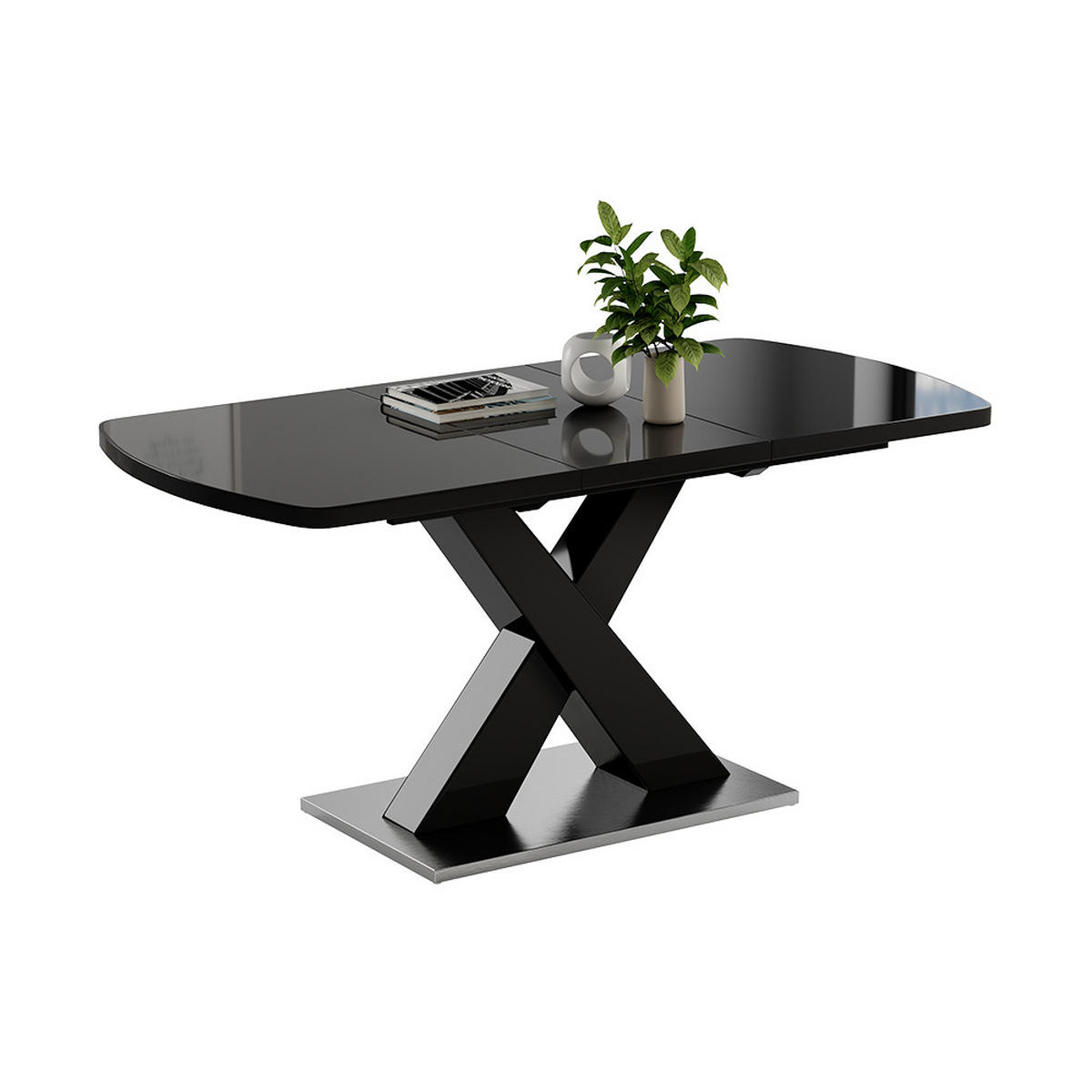 ESSTISCH Chinto Schwarz 120 x 80 cm ausziehbar - Schwarz, Holzwerkstoff (80/120/76cm) - Vicco