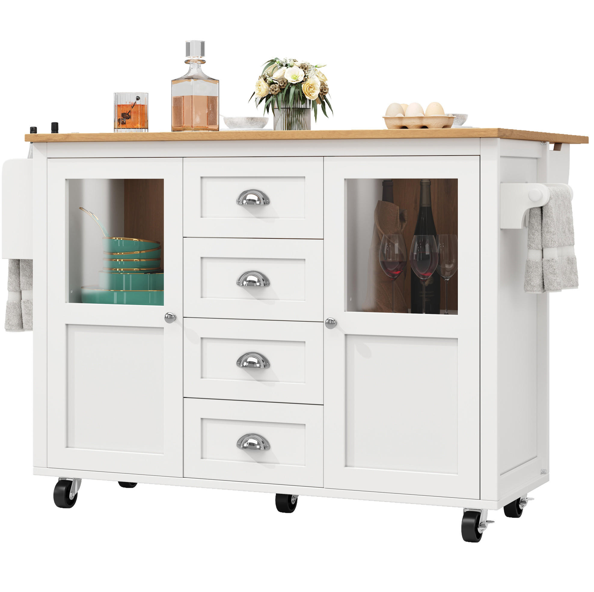 KÜCHENINSEL mit Klapptisch 137,9 x 73 x 92,5 cm Weiß MDF/Metall - Weiß, Metall (73/92.5/137.9cm) - Beauniv