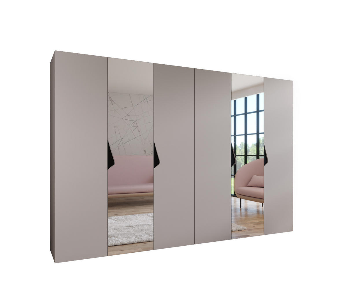 DREHTÜRENSCHRANK 202/300/52 6-türig - Beige/Schwarz, Holz/Metall (300/202/52cm) - Abiks Möbel