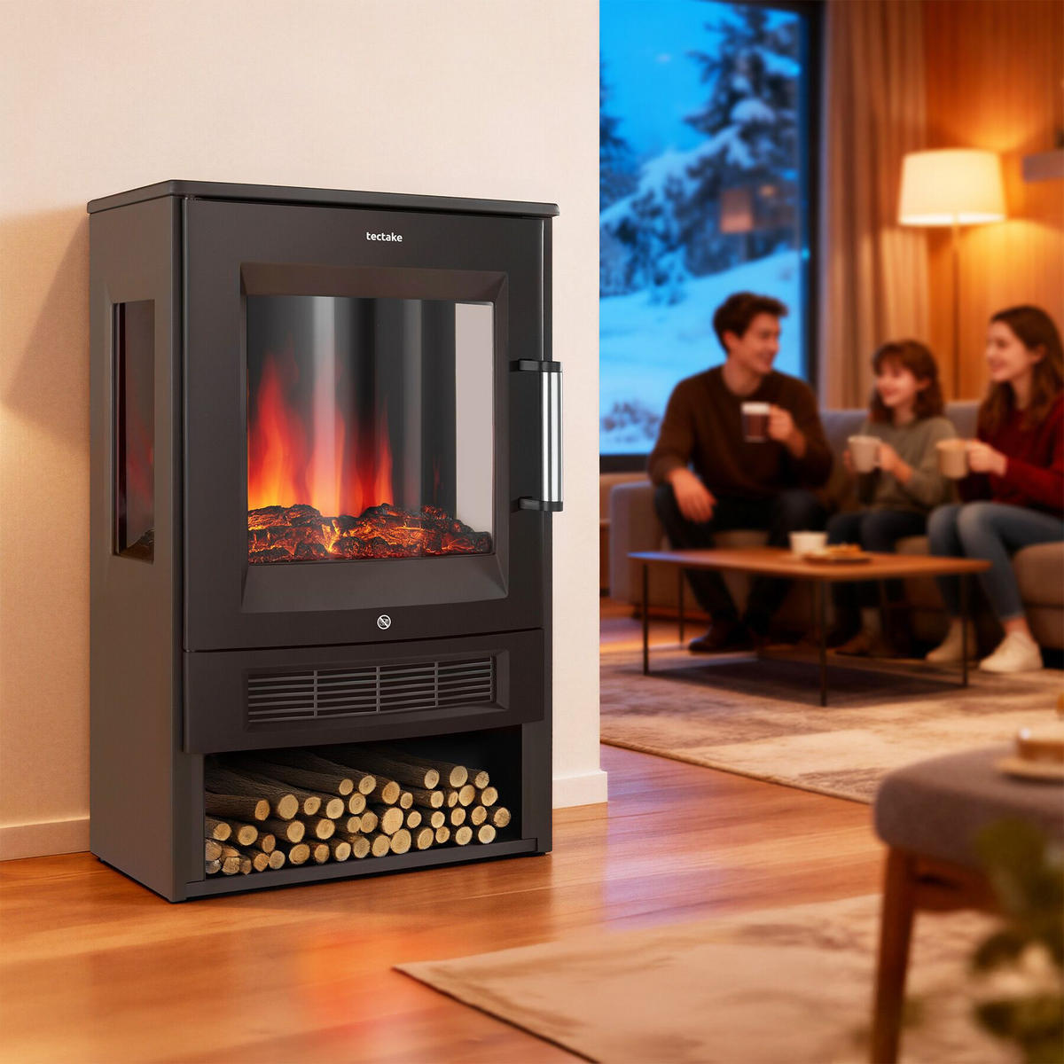 ELEKTROKAMIN Aidan, mit Fernbedienung und App-Steuerung, schwarz - Schwarz, Metall (44/75/36cm) - tectake