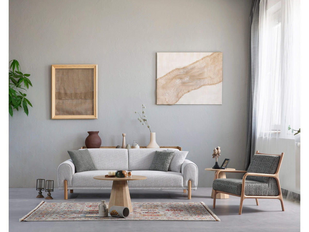 3 Sitzer SOFA Adonis Webstoff Beige - Beige, Holz/Textil (235/81/93cm)