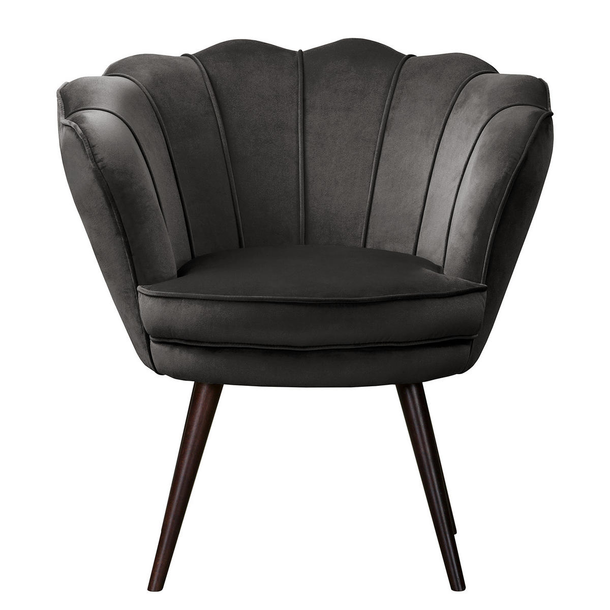 SESSEL - Samt, Füße Dunkel - Dunkelbraun/Grau, Birkenholz/Textil (75/74/75cm) - home24