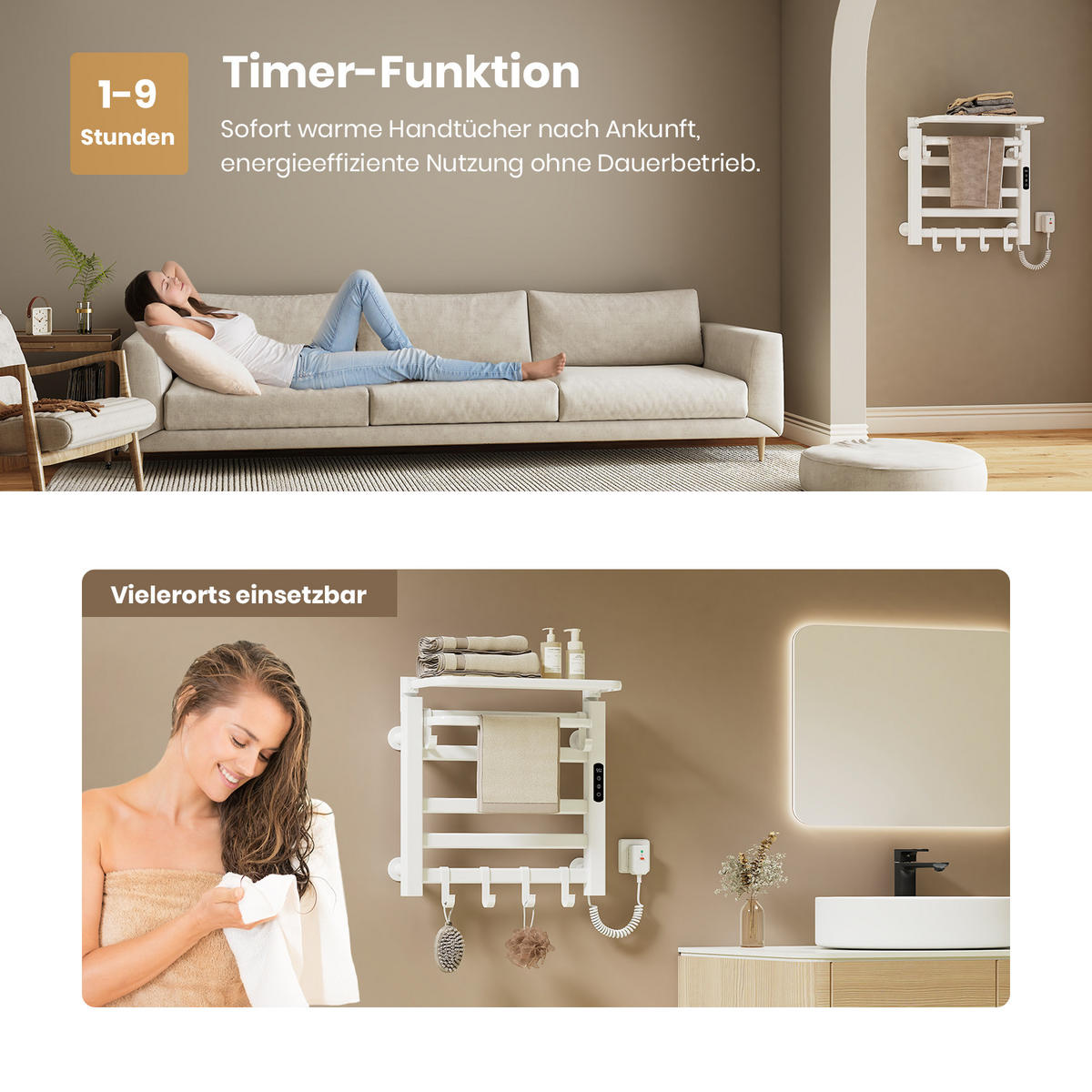 HEIZKÖRPER Elektrischer Handtuchhalter mit Ablage Weiß 50/50/4,3 cm - Weiß, Metall (50/50/25cm) - EMKE