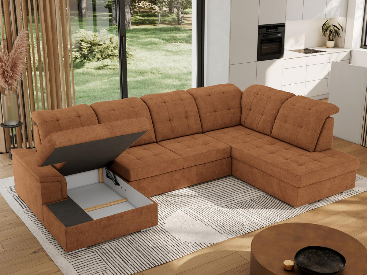 WOHNLANDSCHAFT MADRITO U - Orange Struktur - Rechts - Silberfarben/Orange, Textil/Metall (323/89/204cm) - MKS