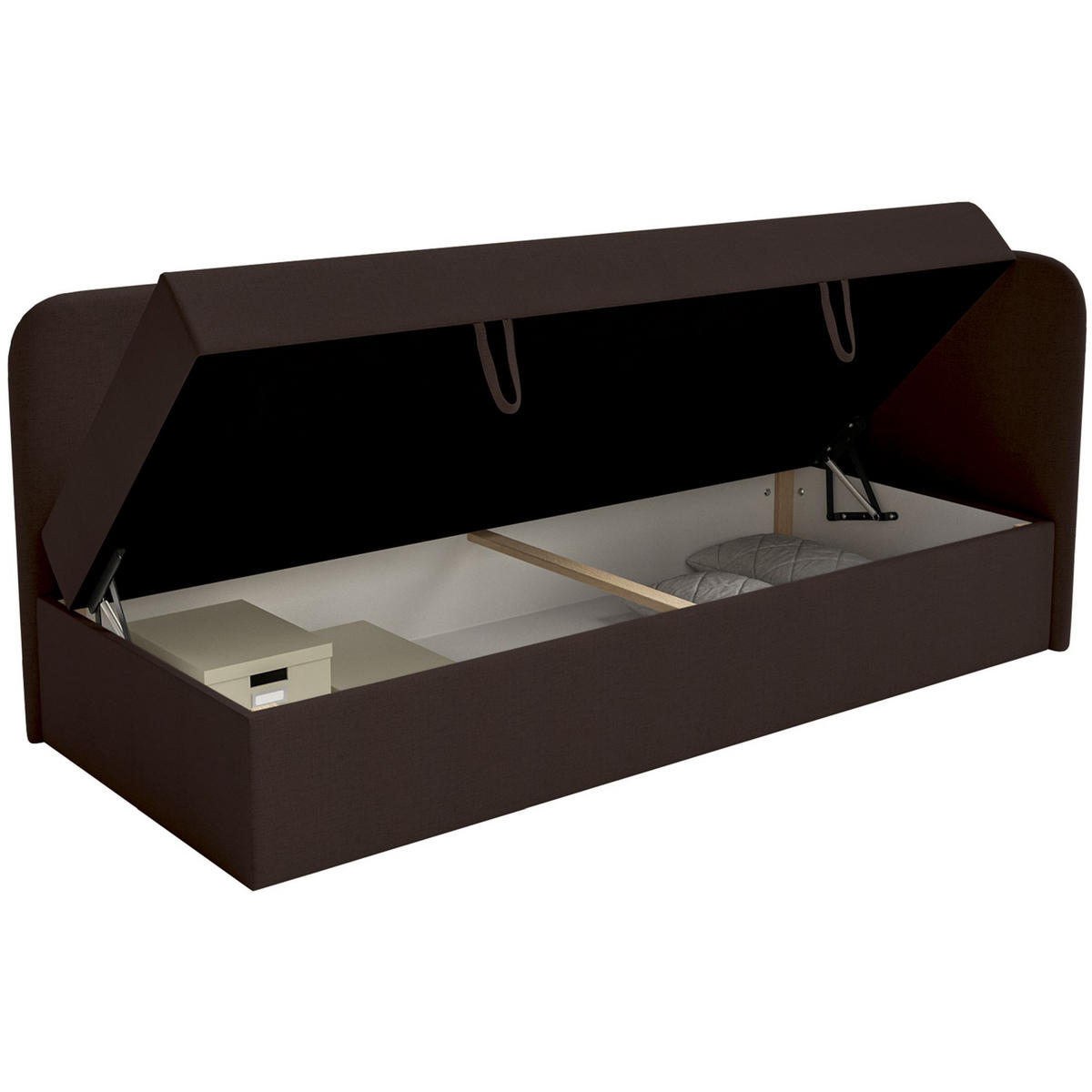 JUGENDBETT Calmmo Dunkelbraun mit Chenille-Bezug, Kopfteil rechts - Dunkelbraun, Textil (90/200cm) - Selsey