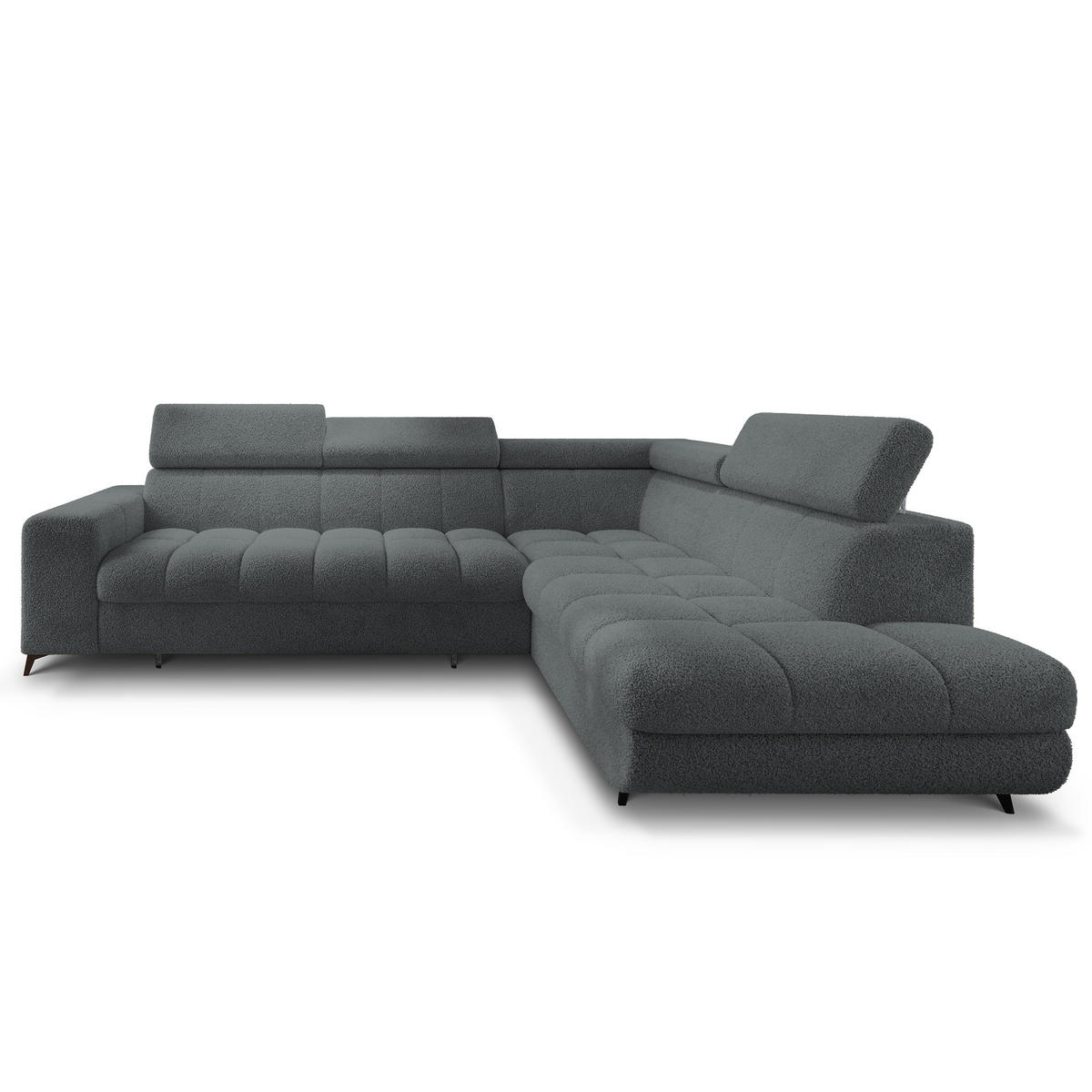 ECKSOFA MORIVA Q R-S Grau Boucle-Stoff mit Schlaffunktion - Grau, Holzwerkstoff/Textil (253/190cm) - MASSENO