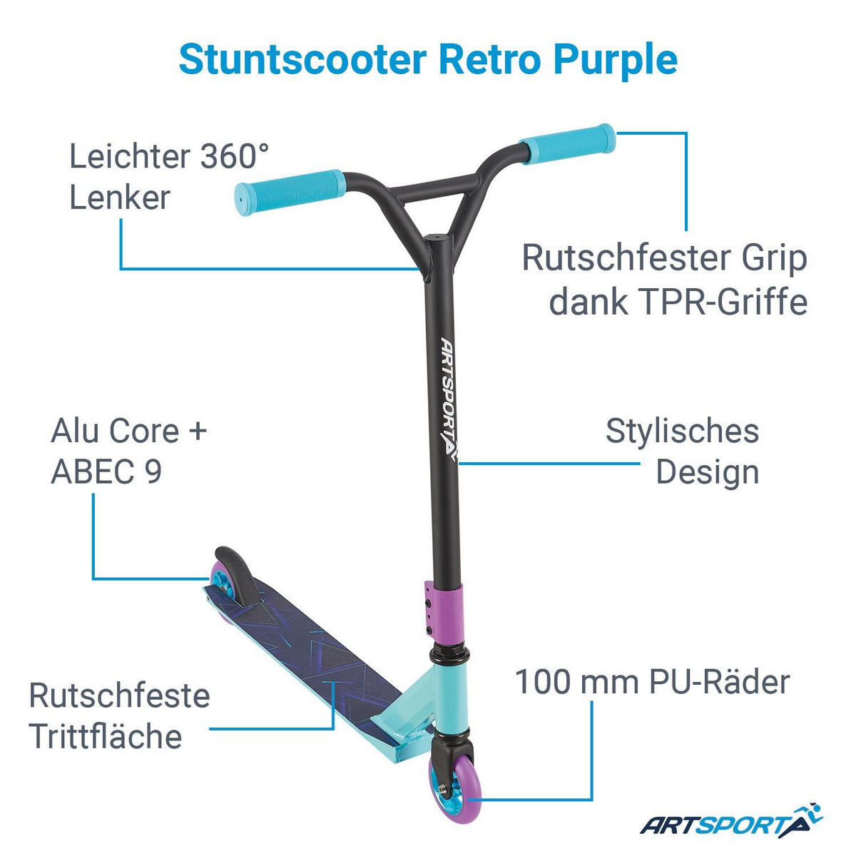 STUNTSCOOTER Retro Purple - Lila, Metall (84/47/84cm) - Artsport