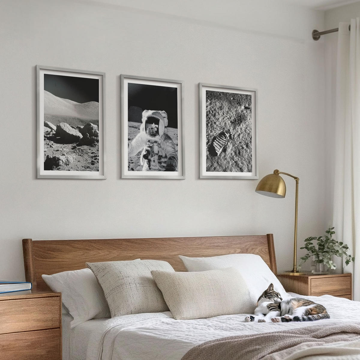 WANDBILDER 3er Set - 40x60 cm Silberner Rahmen - NASA-Fotos vom Mond Astronaut - Silberfarben, Kunststoff (40/60cm) - ArtPrintCave