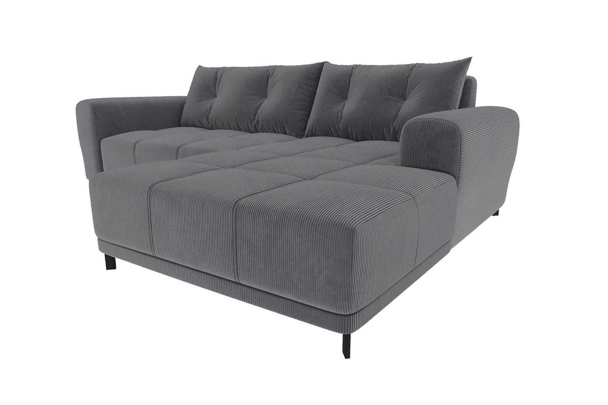 ECKSOFA Massimo Cordstoff Graphitfarben inkl. Schlaffunktion Rechts - Schwarz/Graphitfarben, Textil/Metall (246/177cm) - 99rooms