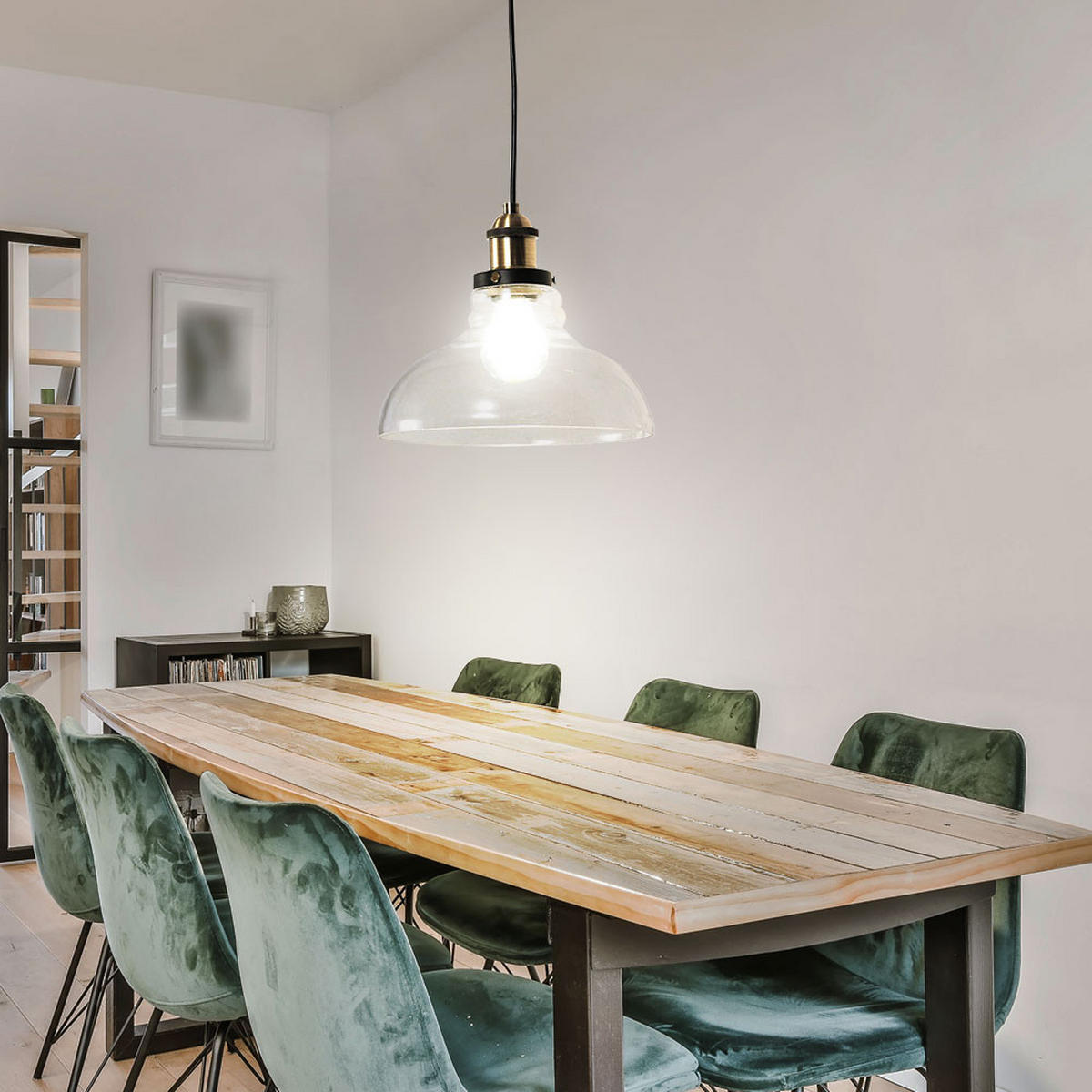 HÄNGELEUCHTE Pendellampe Schwarz Transparent - Klar, Glas (25/25/200cm)