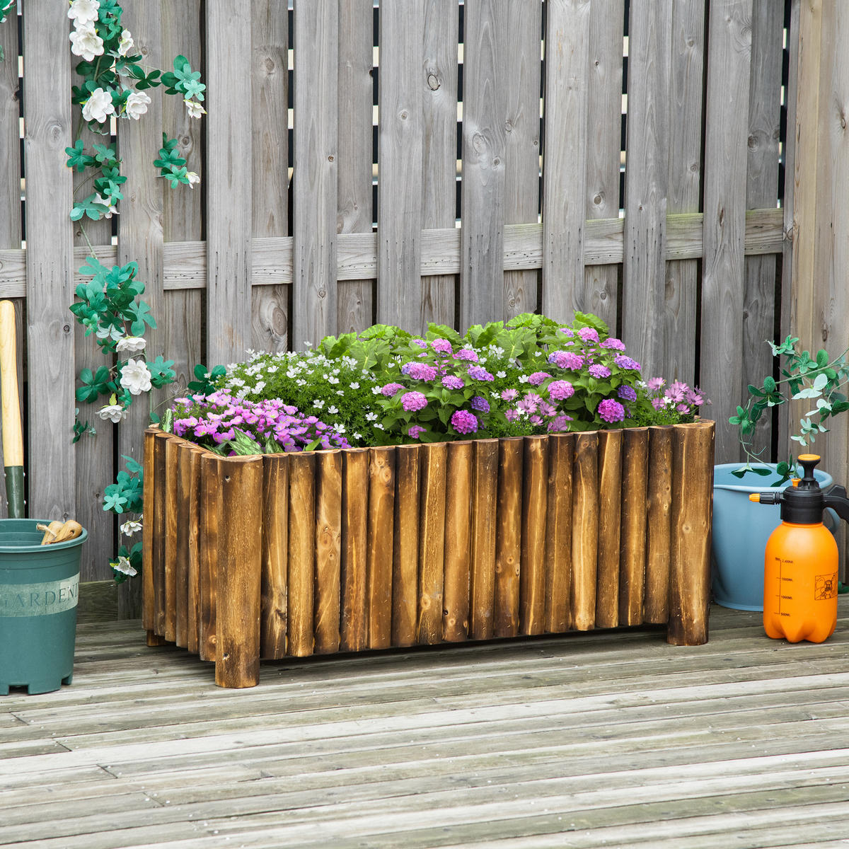 HOCHBEET Pflanzkasten Pflanzbeet Gemüse Blumenbeet Blumenkasten, Tannenholz, Natur - Fichtefarben, Holz (38.5/40/100cm) - Outsunny
