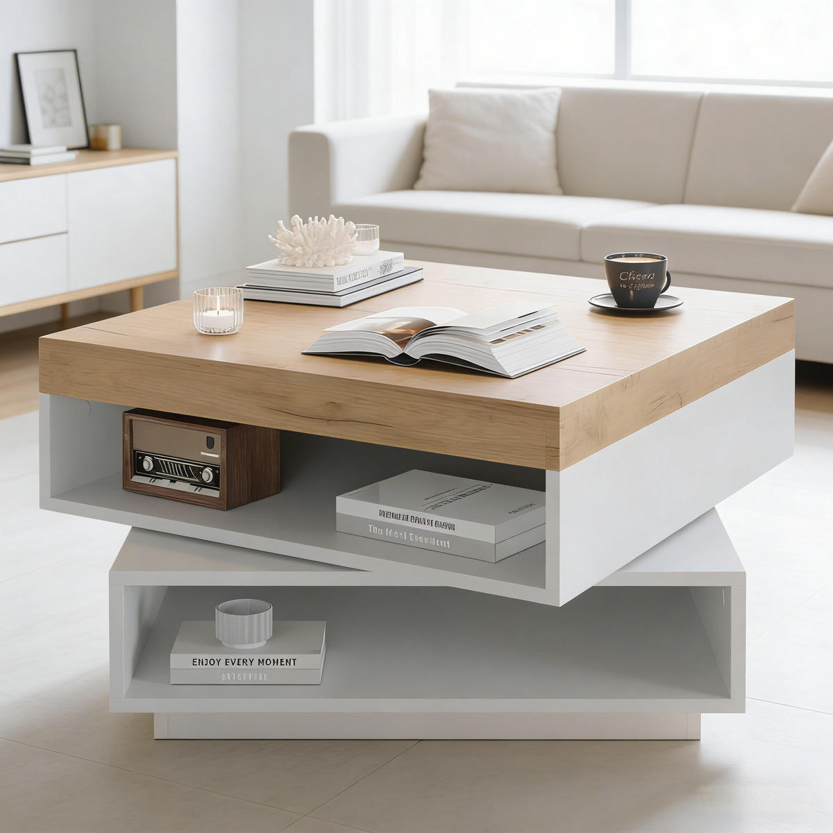 COUCHTISCH aus MDF 65x65x40 cm in Eichefarben mit LED-Beleuchtung - Eichefarben, Holzwerkstoff (65/65/40cm) - Modfu