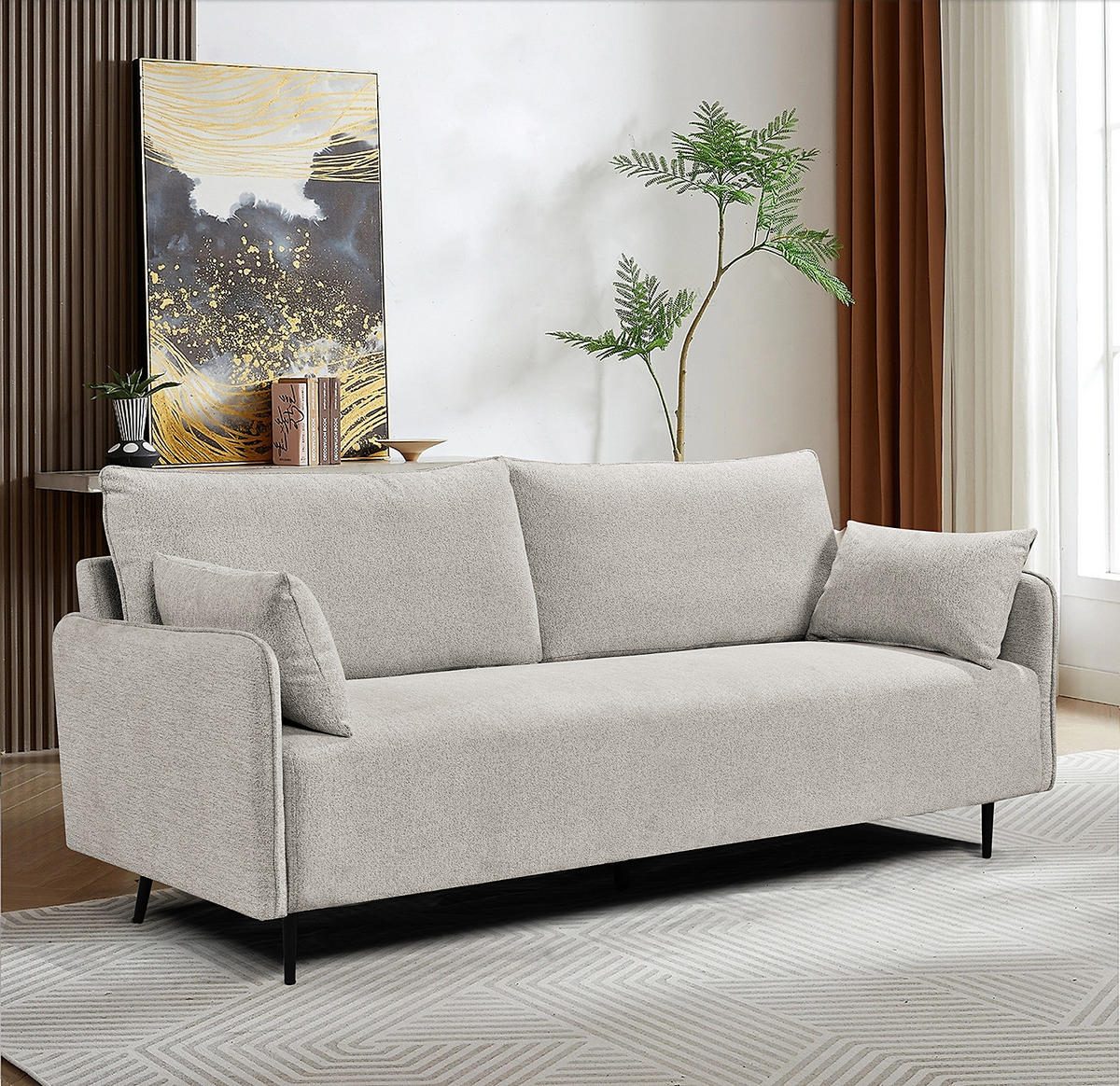 3-SITZER SOFA - Webstoff - Schwarz/Hellblau, Textil (193/87/83cm) - home24