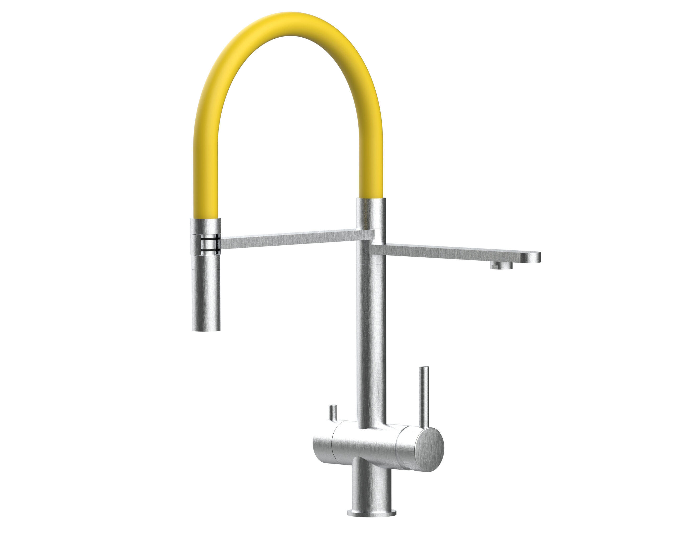 3-WEGE-KÜCHENARMATUR, Edelstahl Massiv aus Chirurgenstahl, Gebürstet und Gelb, 2-Strahl-Brause - Gelb, Metall (24/49/24cm) - VIZIO