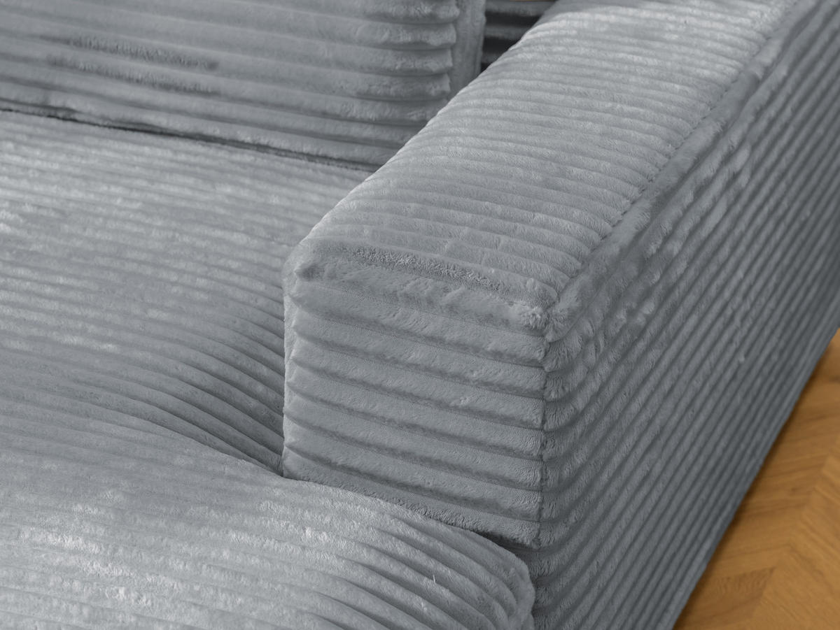 ECKSOFA Wolke mit tiefer Sitzfläche, Schlaffunktion und praktischem Bettkasten aus weichem Grau Cordstoff - Schwarz/Grau, Holz/Kunststoff (225/162cm) - S-Style
