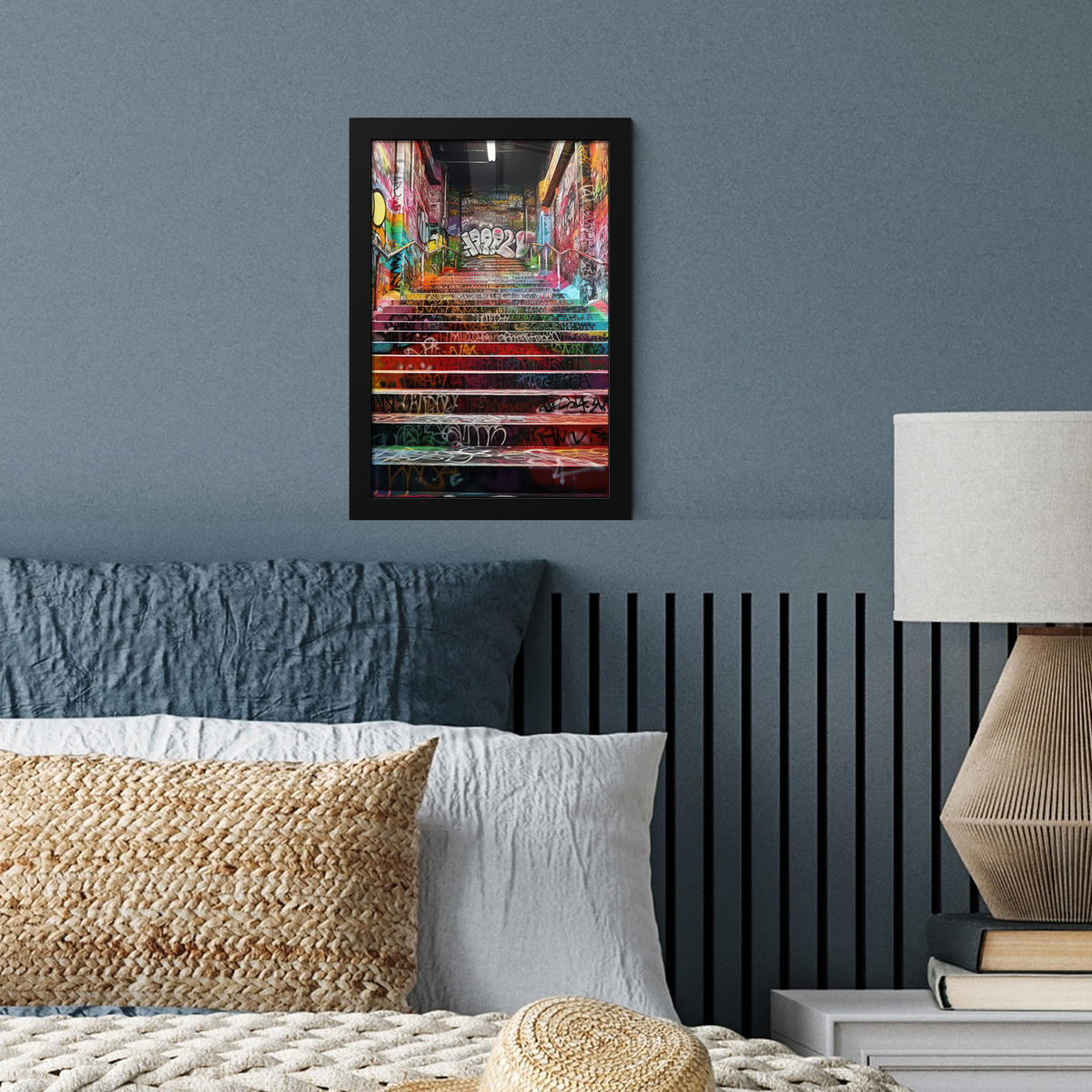 GERAHMTES BILD Treppe - Graffiti - Farben - Kunst 20x30 cm - Multicolor, Papier (20/30cm) - MuchoWow
