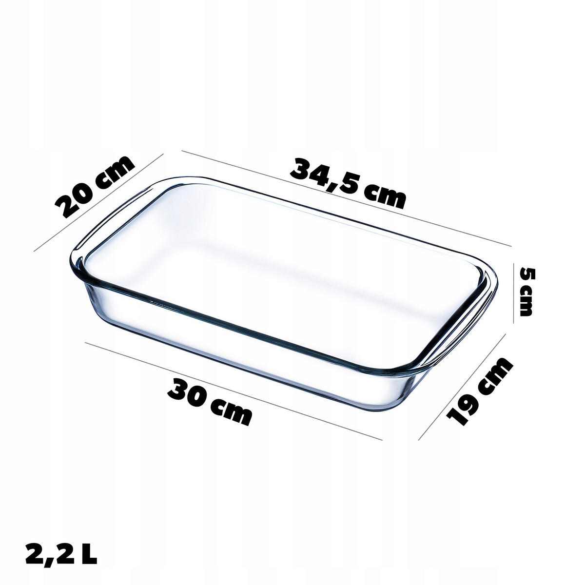 AUFLAUFFORM, 2.2L, Rechteckig - Transparent, Glas (13/36/28cm) - KADAX