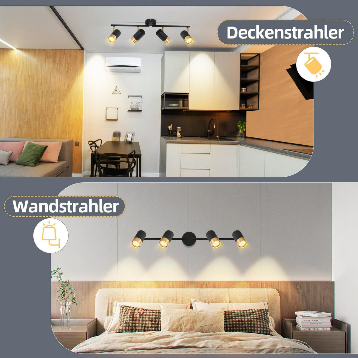 STRAHLER Schwerin 4-flammig 67/8/17 cm - Schwarz, Metall (67/8/17cm) - Nettlife