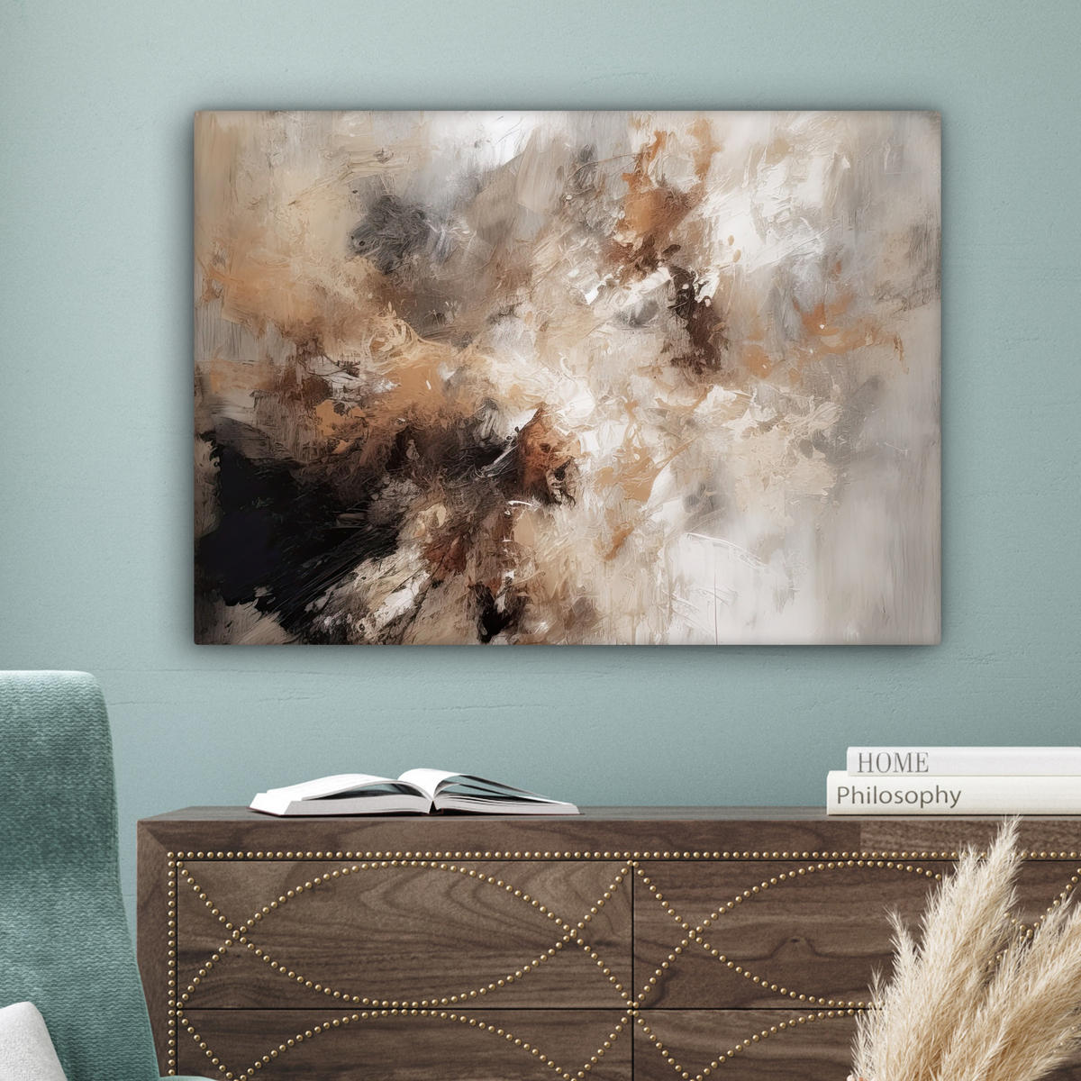 LEINWANDBILD - Farbe - Abstrakt - Beige - Kunst - 80x60 - Malerei - Greige, Textil (80/60cm) - MuchoWow