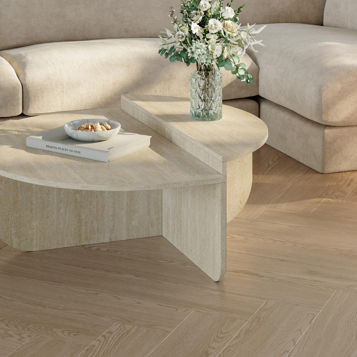 KAVANOVÝ STOLEK Tondesdaslo 90/90/35 cm - béžová, kompozitní dřevo (90/90/35cm) - [en.casa]