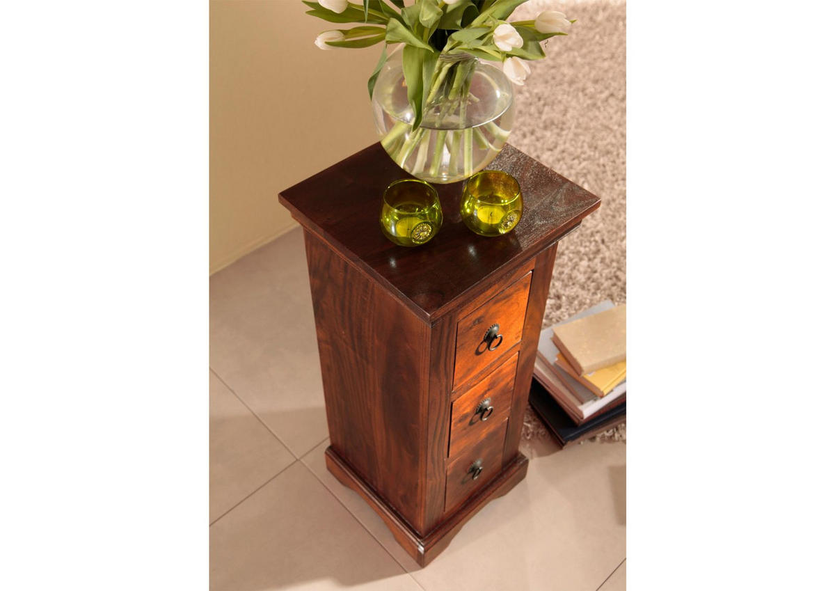 KOMMODE Akazie 33x31x74 nougat lackiert OXFORD #501 - Dunkelbraun, Holz (33/74/31cm) - Massivmoebel24