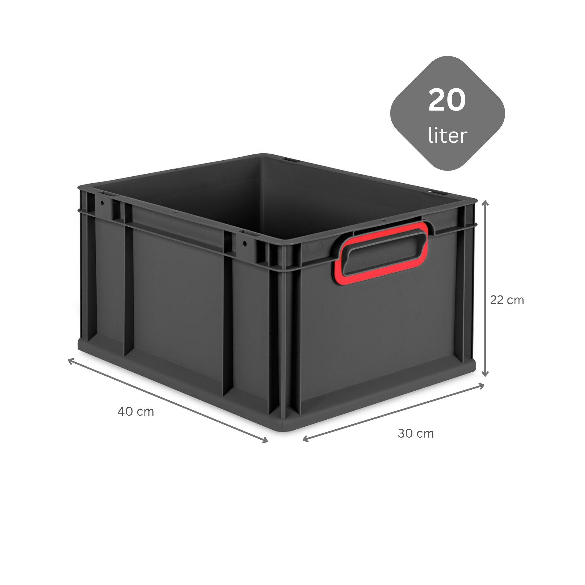 EUROBOX NextGen Color 22x30x40 cm 20 Liter Griffe rot zu, Schwarz - Rot/Schwarz, Kunststoff (30/22/40cm) - PROREGAL