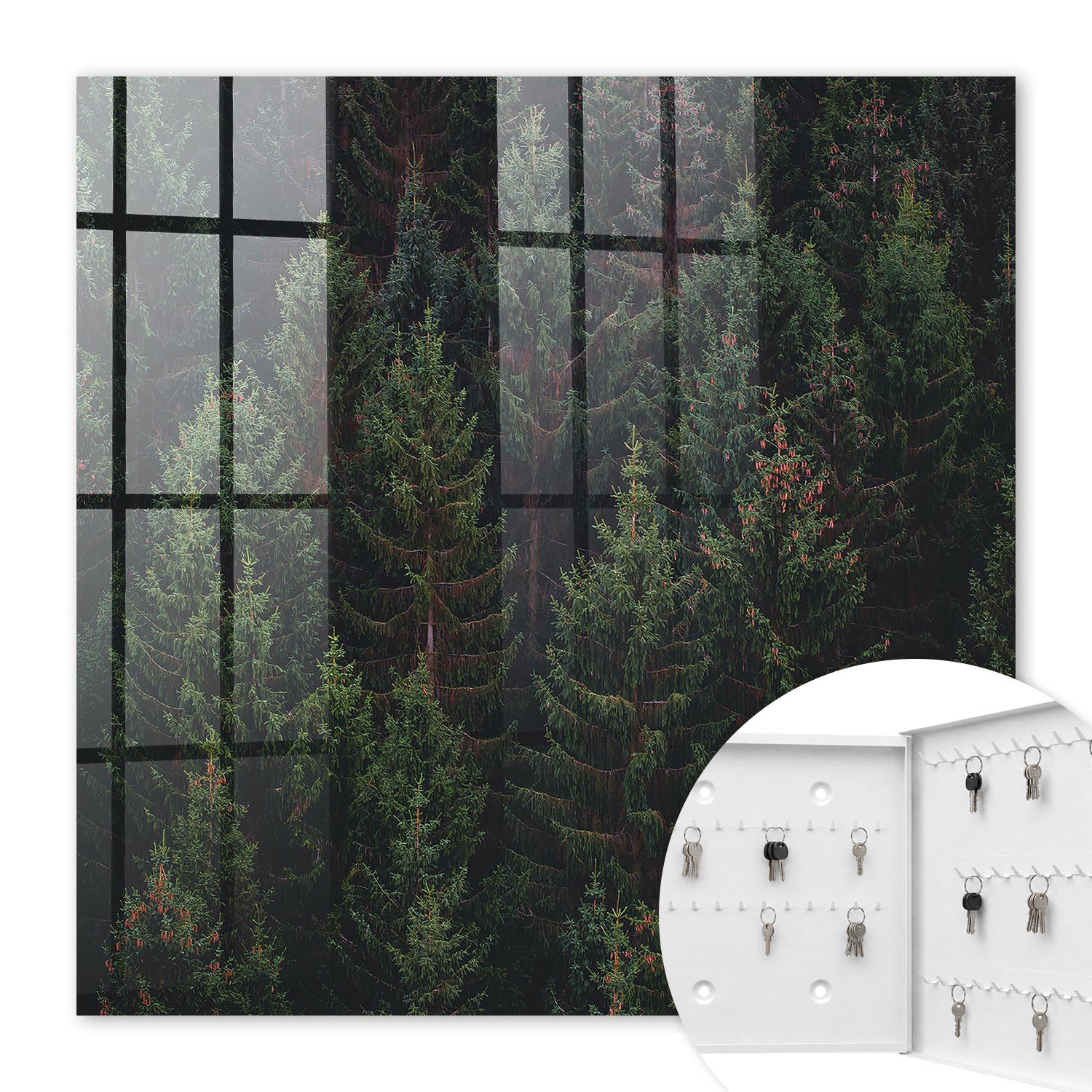 SCHLÜSSELBOX Weiß 30x30 cm – Türöffnung nach rechts - Grüner Wald - Grün, Metall (30/30/5cm) - TULUP