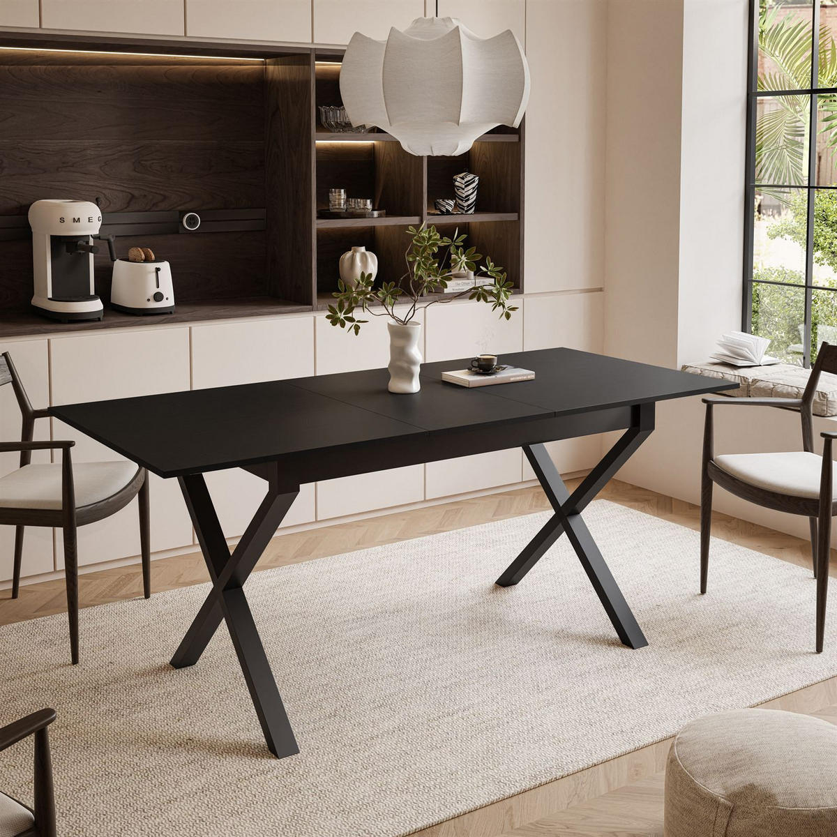 ESSTISCH ARTON II ausziehbarer Tisch 140-195 cm für 6-8 Personen - Schwarz, Holzwerkstoff/Metall (140/80/77cm) - Lookway