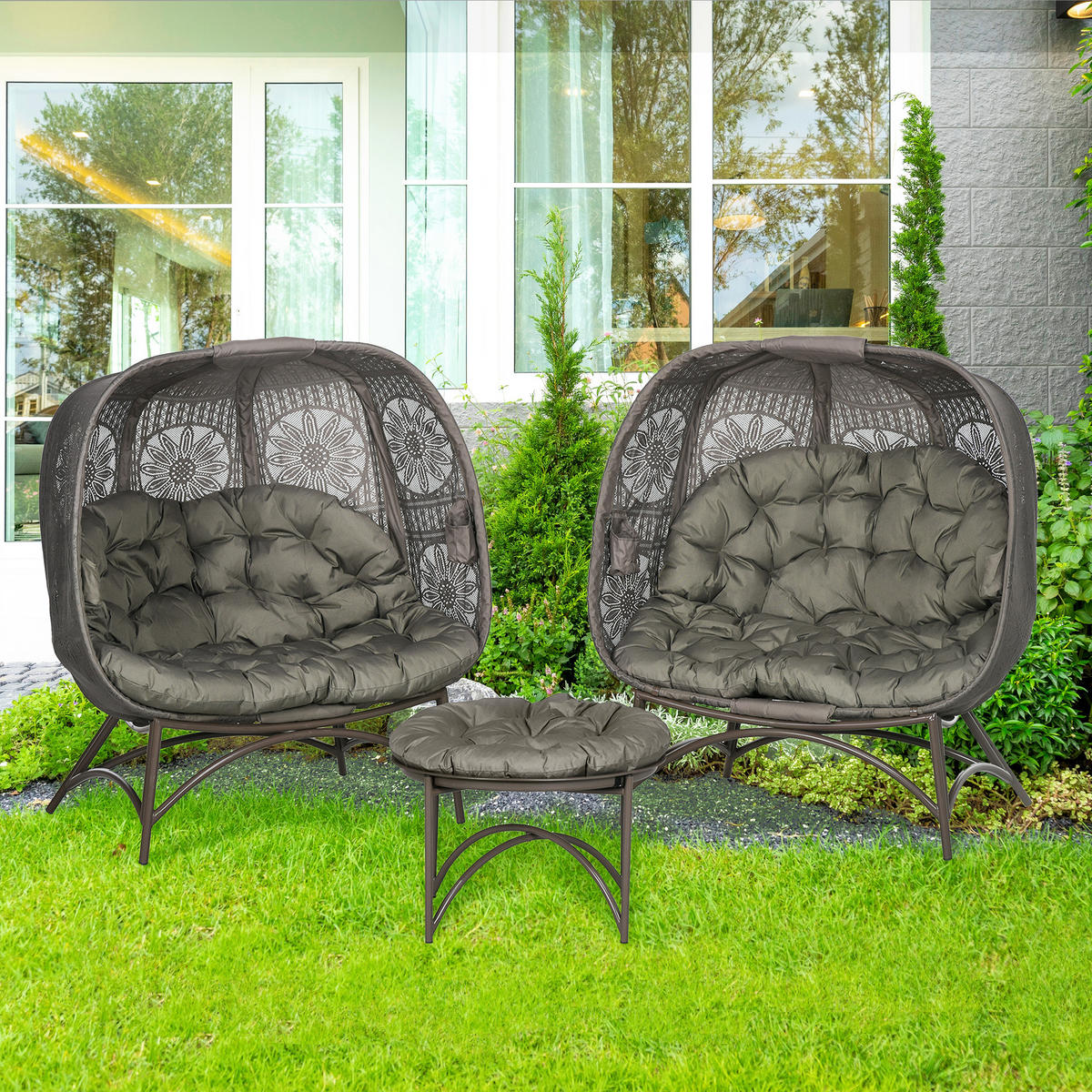 GARTENSTUHL-SET, Stahl, Polyesterstoff, Sand - Sandfarben, Metall - Outsunny