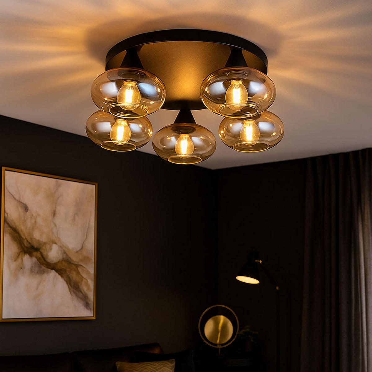 DECKENLEUCHTE DIVINA Glas Amber Schwarz - Schwarz, Glas (49/49/15cm)