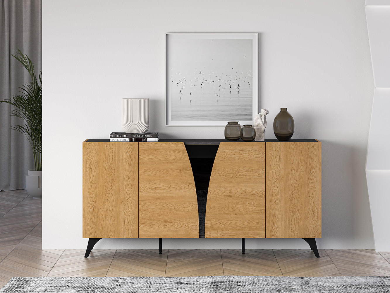 SIDEBOARD Toscania Eiche / Schwarz 170 / 40 / 82cm - Eichefarben/Schwarz, Holz/Holzwerkstoff (170/82/40cm) - Feldmann-Wohnen
