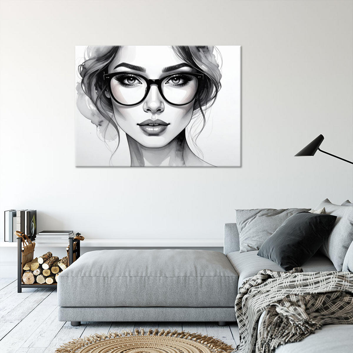 LEINWANDBILD Porträt einer Frau mit Brille 120x80cm - Grau, Textil (120/80cm) - Feeby