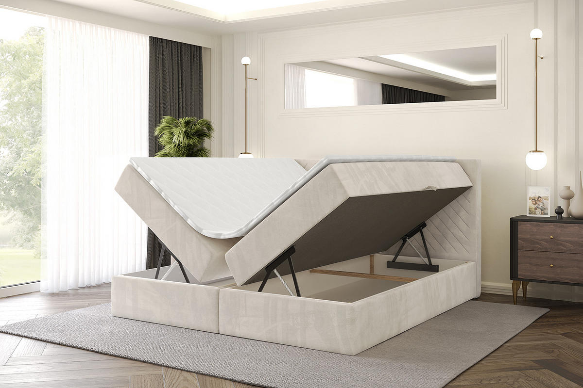 BOXBETT mit Matratze H3 und Lattenrost - VEXA - 160x200 - Beige Casablanca - Beige, Holzwerkstoff/Kunststoff (160/200cm) - ALTDECOR