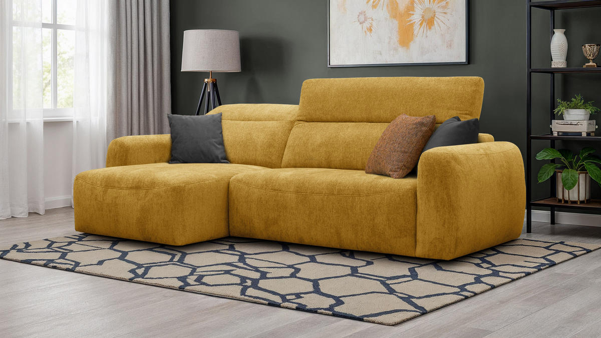 ECKSOFA NERO 4-Sitzer, gelb - Gelb/Schwarz, Holz/Textil (272/81/159cm) - Courtois Laville