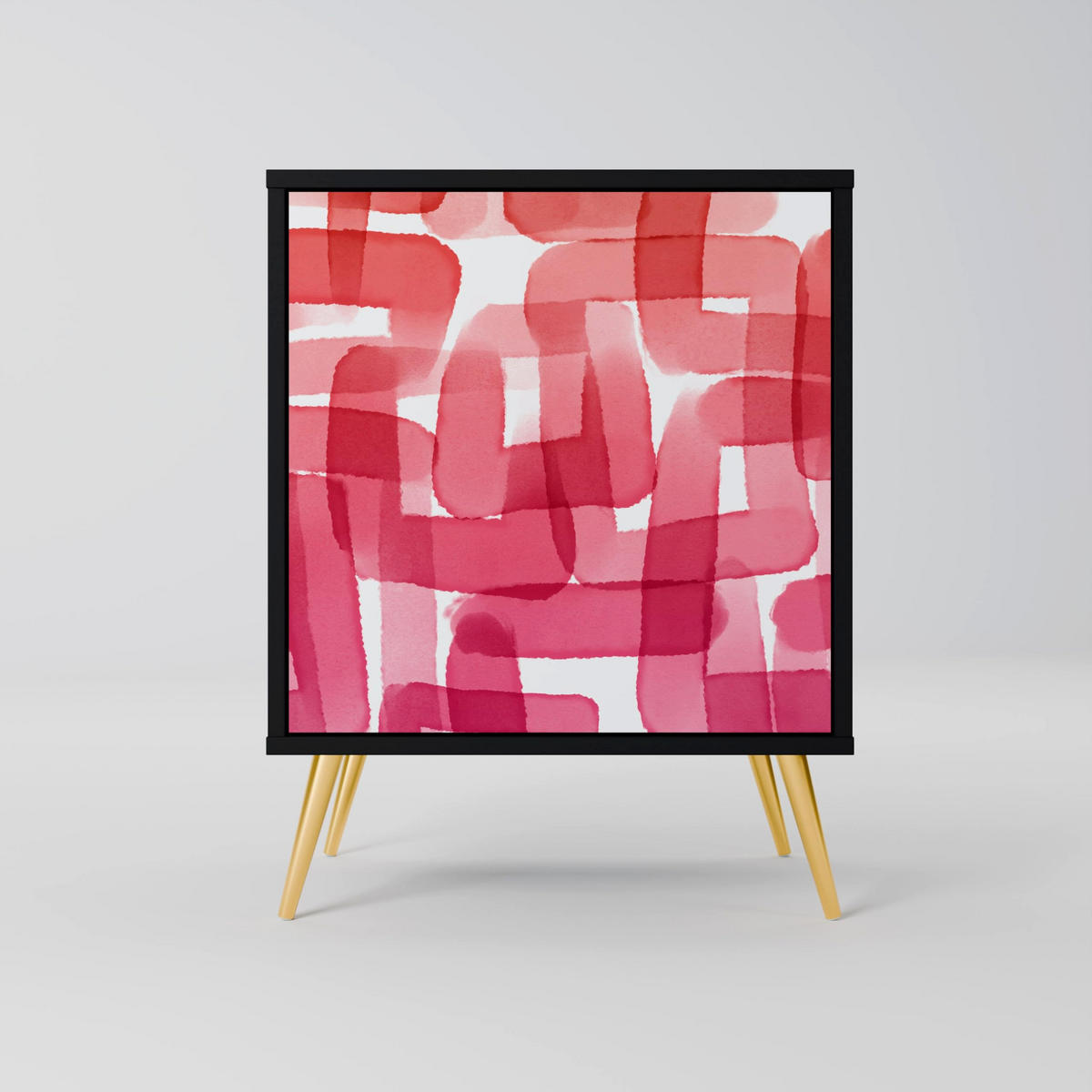 SIDEBOARD KALEIDOSCOPIC CUBISM, Schwarz, 57,5x42x67,5 cm, Schwarze Metall-Rahmenfüße - Multicolor/Schwarz, Holzwerkstoff/Metall (57.5/67.5/42cm) - SpaceRebels