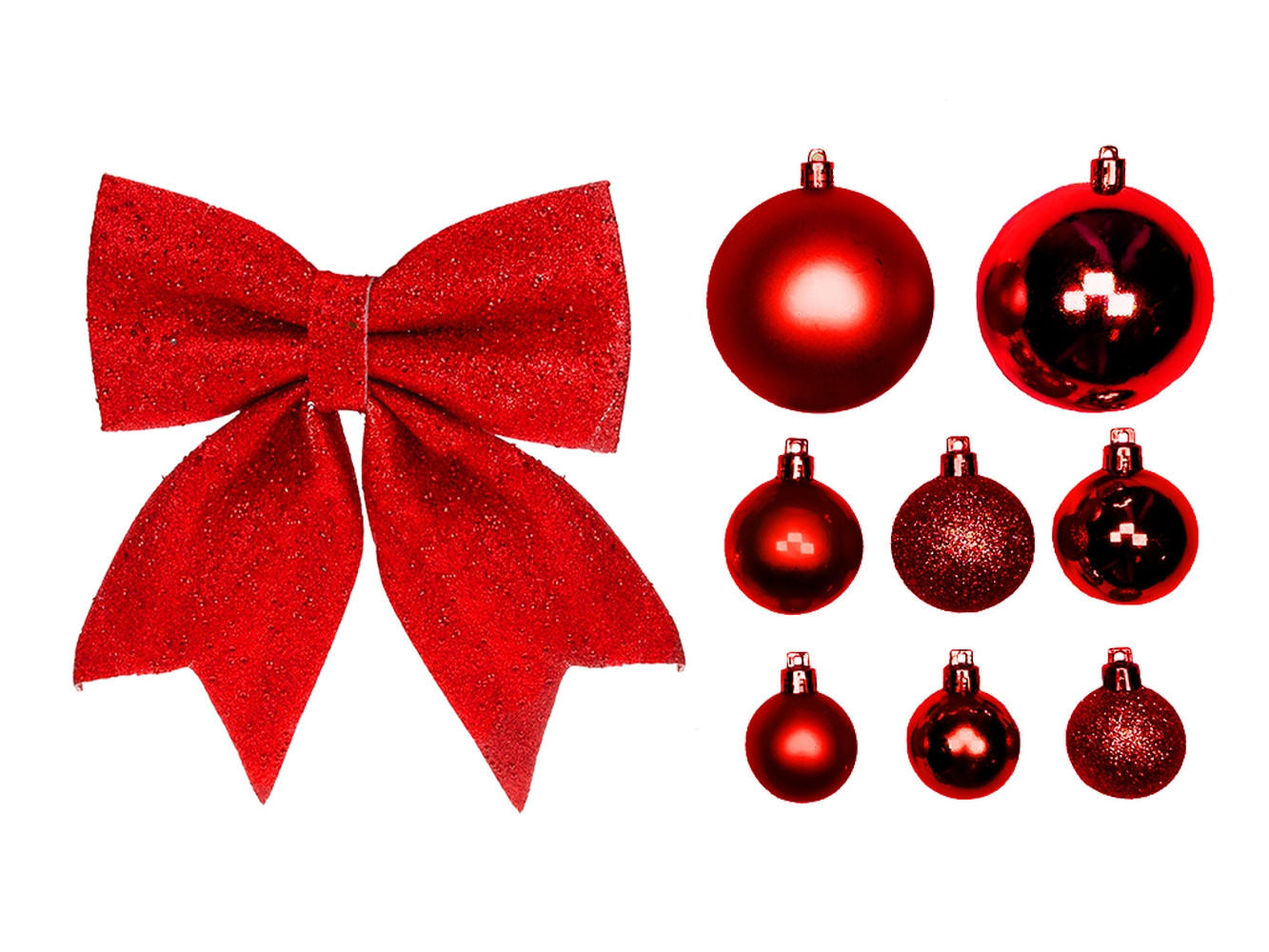 CHRISTBAUMKUGEL-SET 73 Stück in Luxus-Box RED CHRISTMAS für Weihnachtsbaum 120-210 cm - Rot, Kunststoff/Textil (55/50/75cm) - LAALU