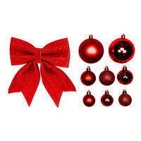 CHRISTBAUMKUGEL-SET 85 Stück in Luxus-Box RED CHRISTMAS für Weihnachtsbaum 240-270 cm - Rot, Kunststoff/Textil (55/50/75cm) - LAALU