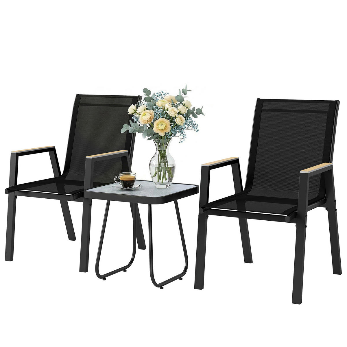 GARTEN-BEISTELLTISCHSET Schwarz 3 Stück - Schwarz, Metall (70/55/90cm) - GiPP